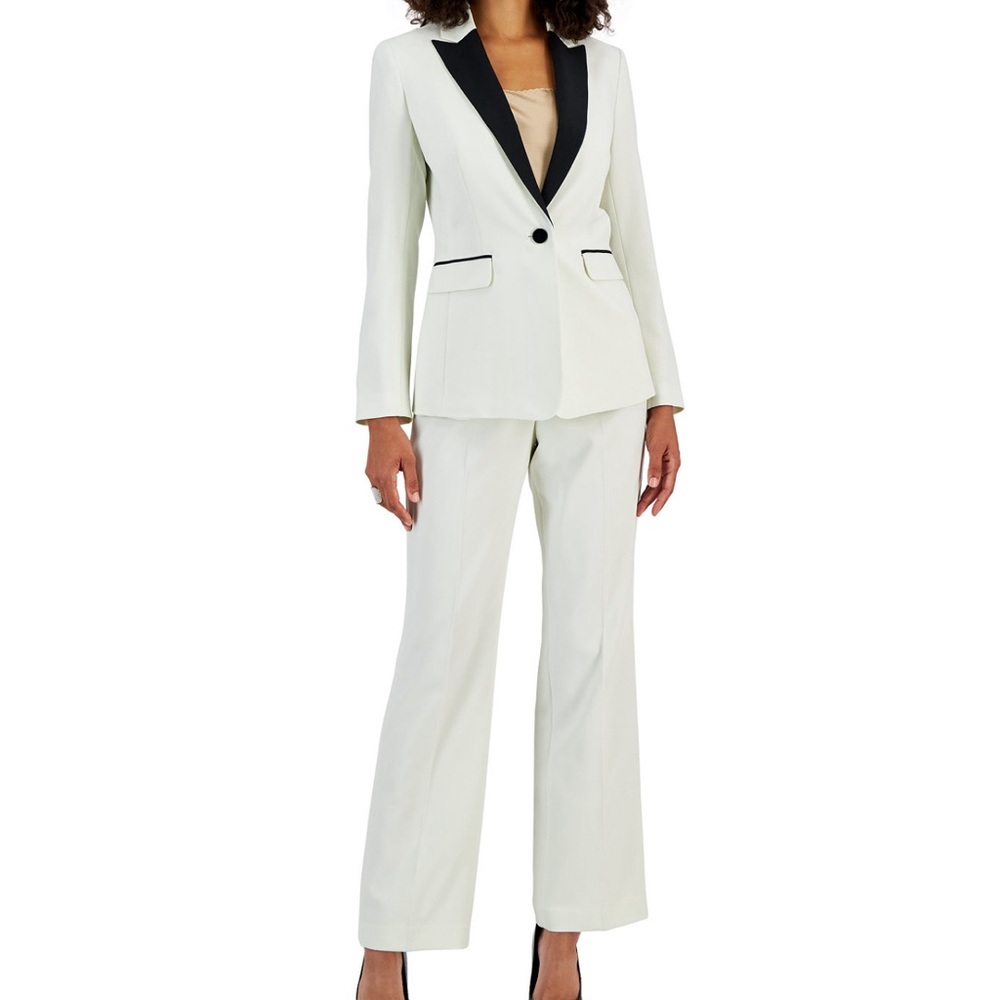Le suit Women's Crepe Contrast-Collar Jacket & Kate Straight-Leg Pants